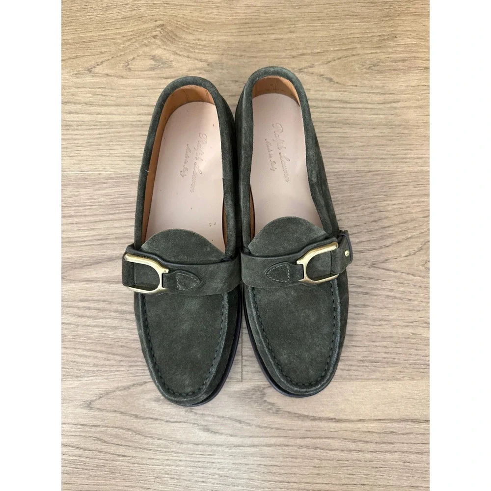 Ralph Lauren Purple Label Perrin Loafer Mens 8.5 D Petrol Olive Calf Suede Italy